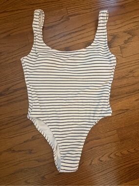 Jcrew size 10 Striped Ribbed One-Piece Swimsuit - White and Blue